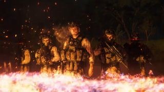 Soldiers setting a substance on fire in Death Stranding.