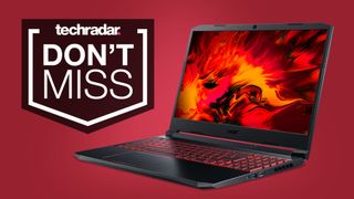 Acer Nitro 5 gaming laptop on a red background with a TechRadar badge reading 'DON'T MISS'.