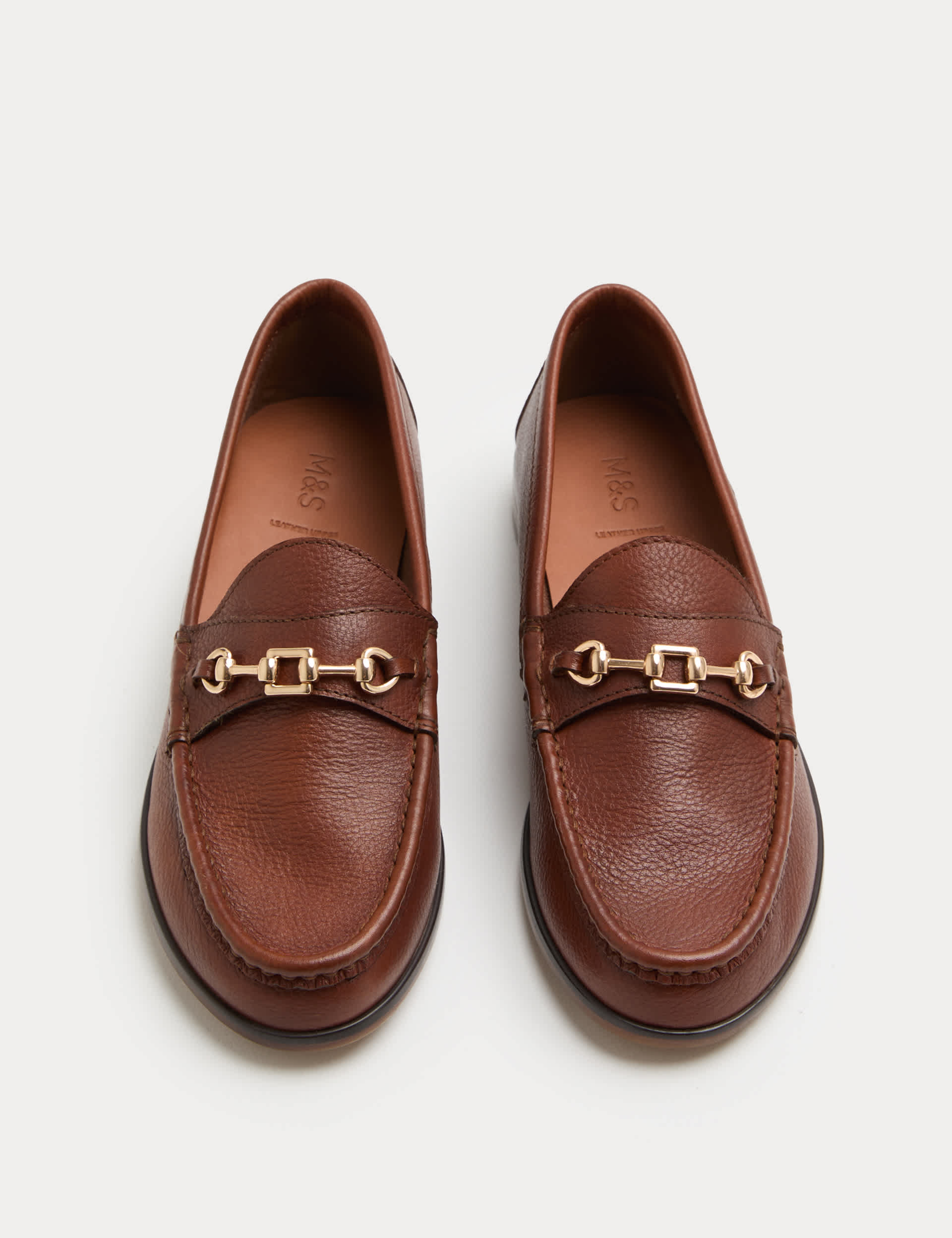 Leather Trim Block Heel Loafers