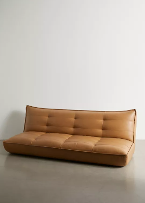 Brown leather sleeper sofa.