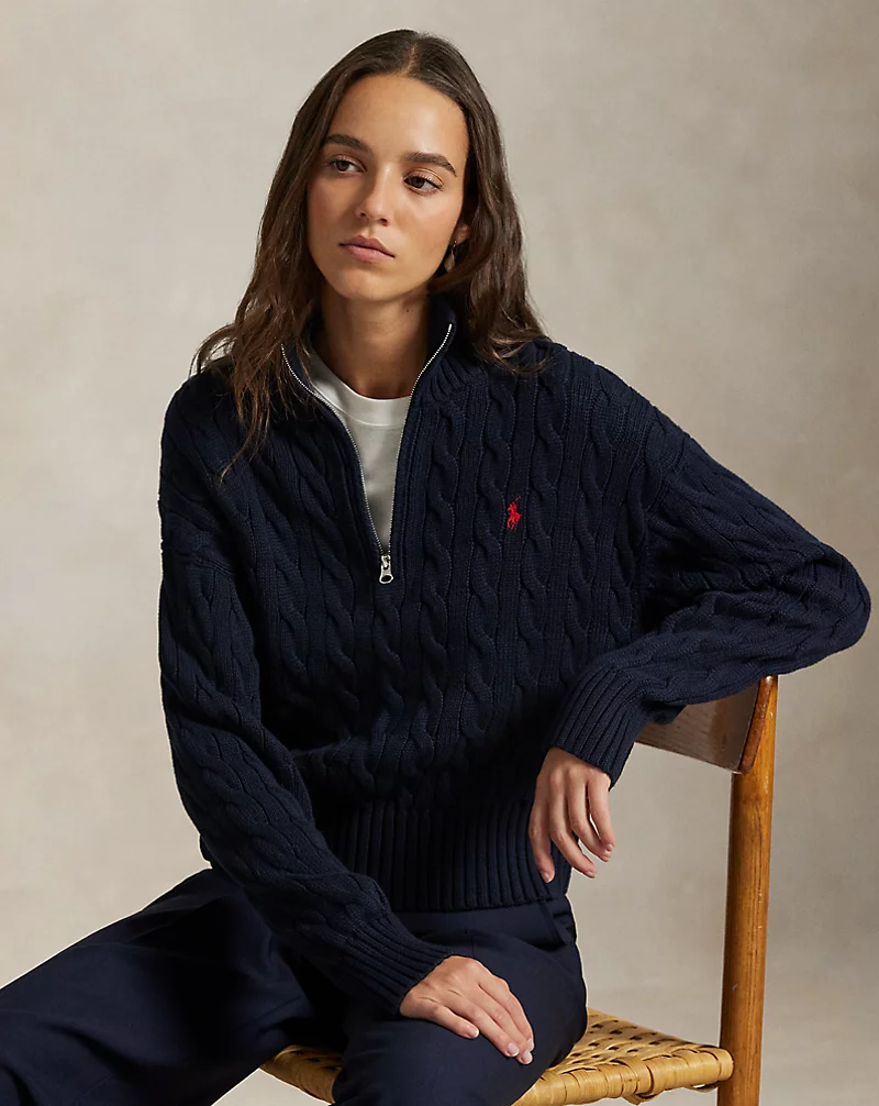 Cable Knit Cotton Quarter Zip Jumper