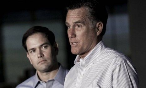 Mitt Romney appears with Sen. Marco Rubio (R-Fla.) to address the press at Mustang Expediting on April 23 in Aston, Penn. Though he went on a mini tour with Romney, Rubio has said, &amp;quot;I don&amp;#039;t w