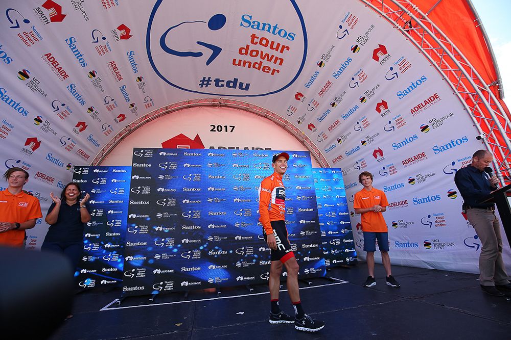Richie Porte on the stage 3 podium at the Tour Down Under