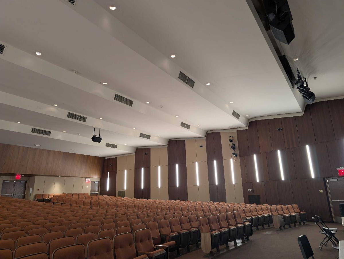 Two school auditoriums donned with new EM Acoustics loudspeakers.