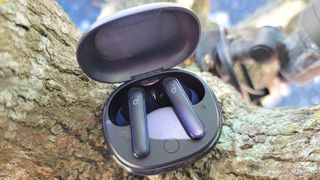 best cheap wireless earbuds: The Anker Soundcore Life P3 rested on a log
