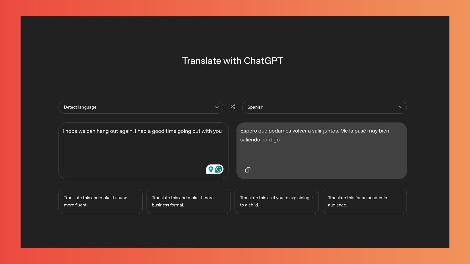 ChatGPT translate