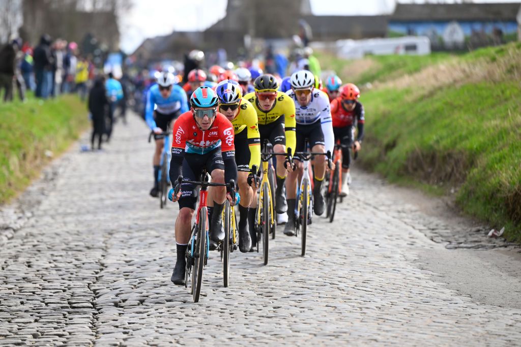 Ninove, Belgium - February 24 : during the Men Elite UCI World Tour 79th Flanders Classics Omloop Het Nieuwsblad cycling race with start in Ghent and finish in Ninove on February 24, 2024 in Ninove, Belgium, 24/02/2024 ( Motordriver Kenny Verfaillie - Photo by Vincent Kalut / Photo News