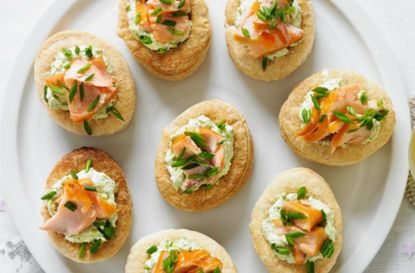 Smoked salmon and pea vol au vents