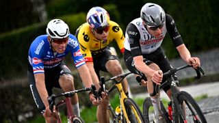 The top favourites for Sunday's Tour of Flanders – Mathieu van der Poel, Wout van Aert, and Tadej Pogacar