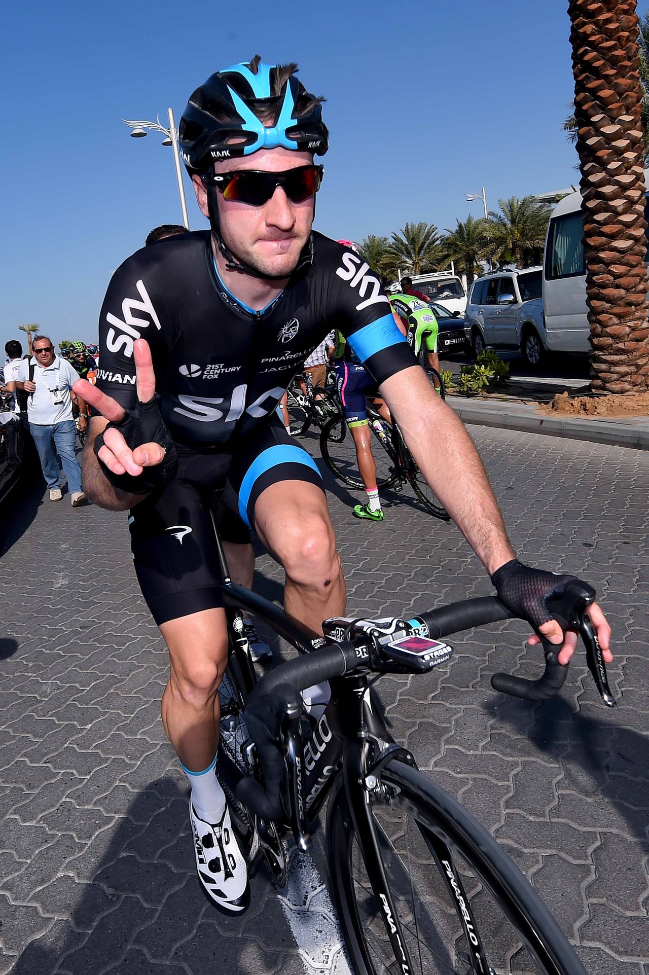 A happy Elia Viviani after the finish
