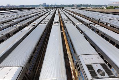 Trains parked in New York City.