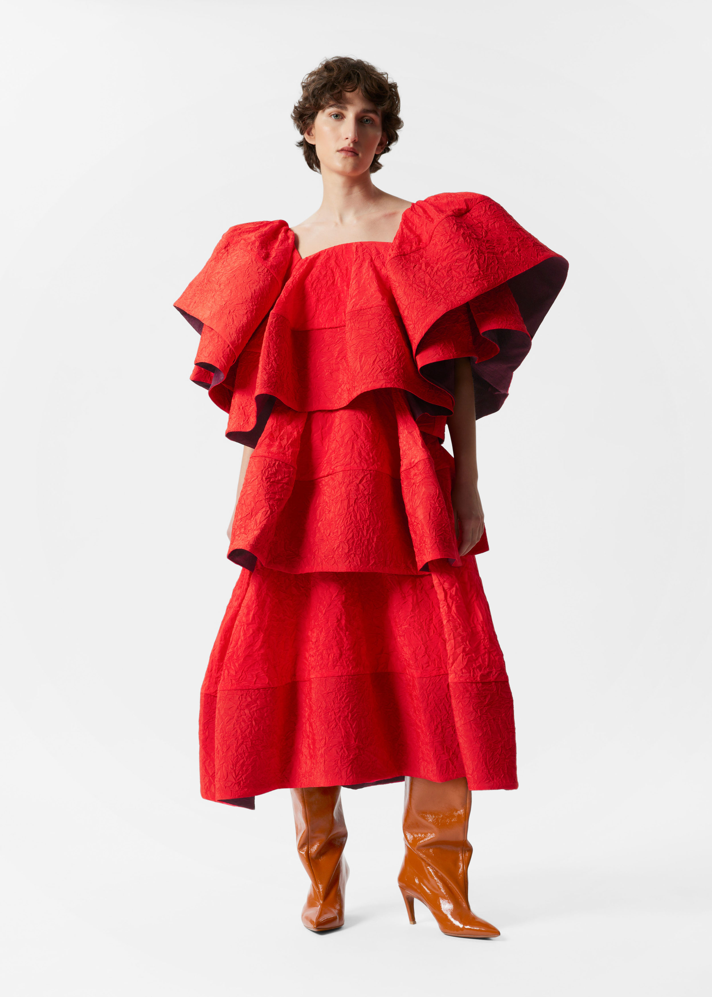 Ruffle Jacquard Midi Dress
