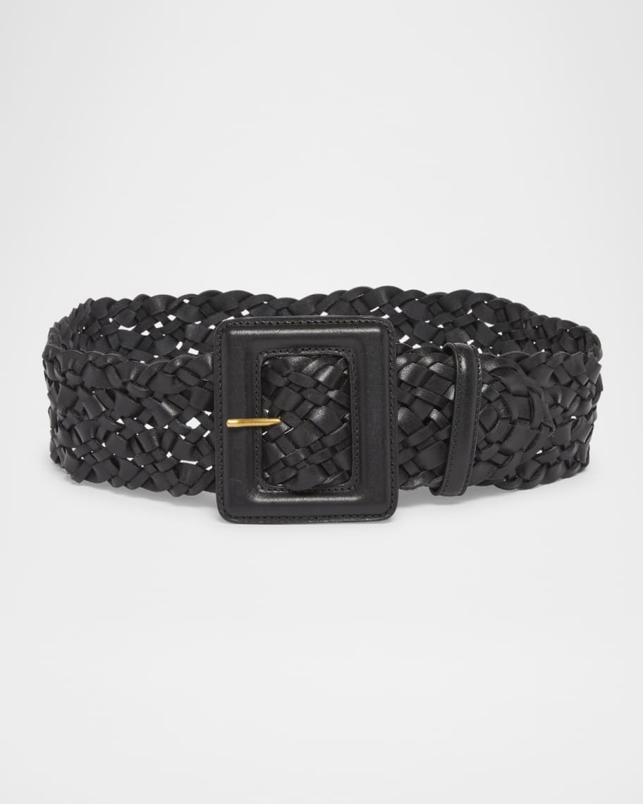 Ceinture Square Buckle Woven Leather Belt