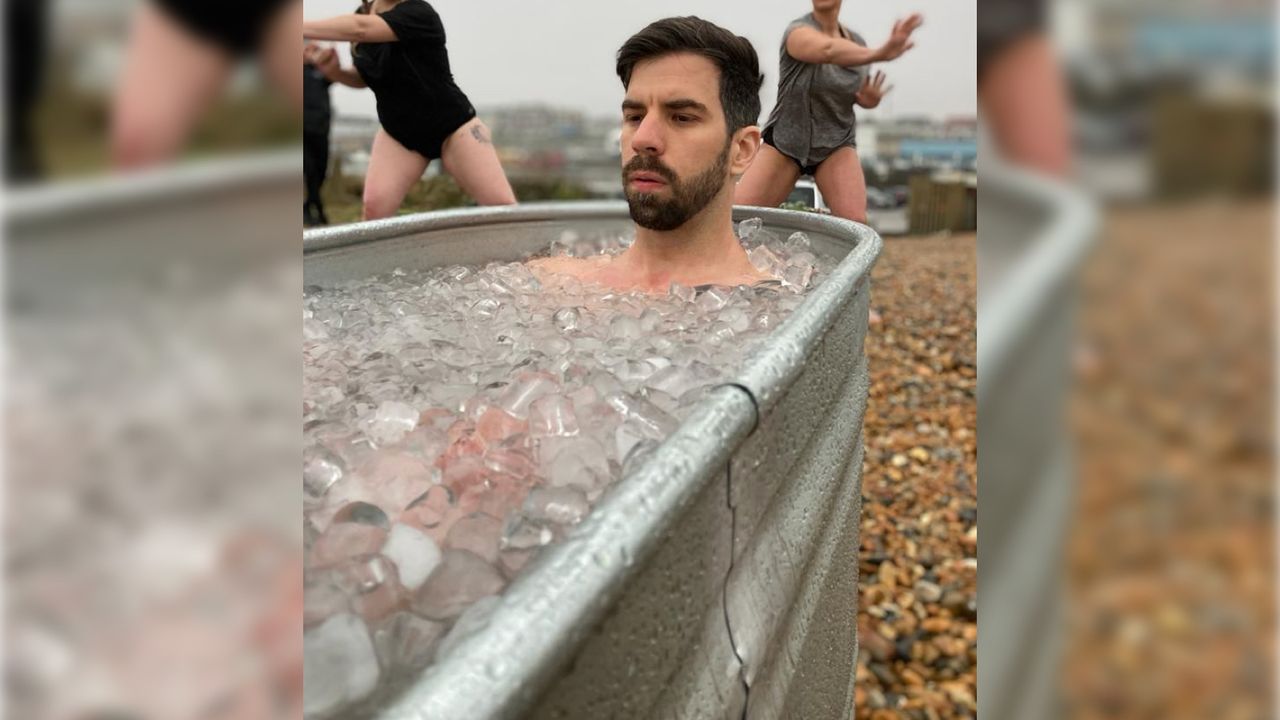 T3&#039;s fitness editor Matt K sitting in an ice bath