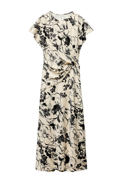 ZARA, Satin Print Midi Dress