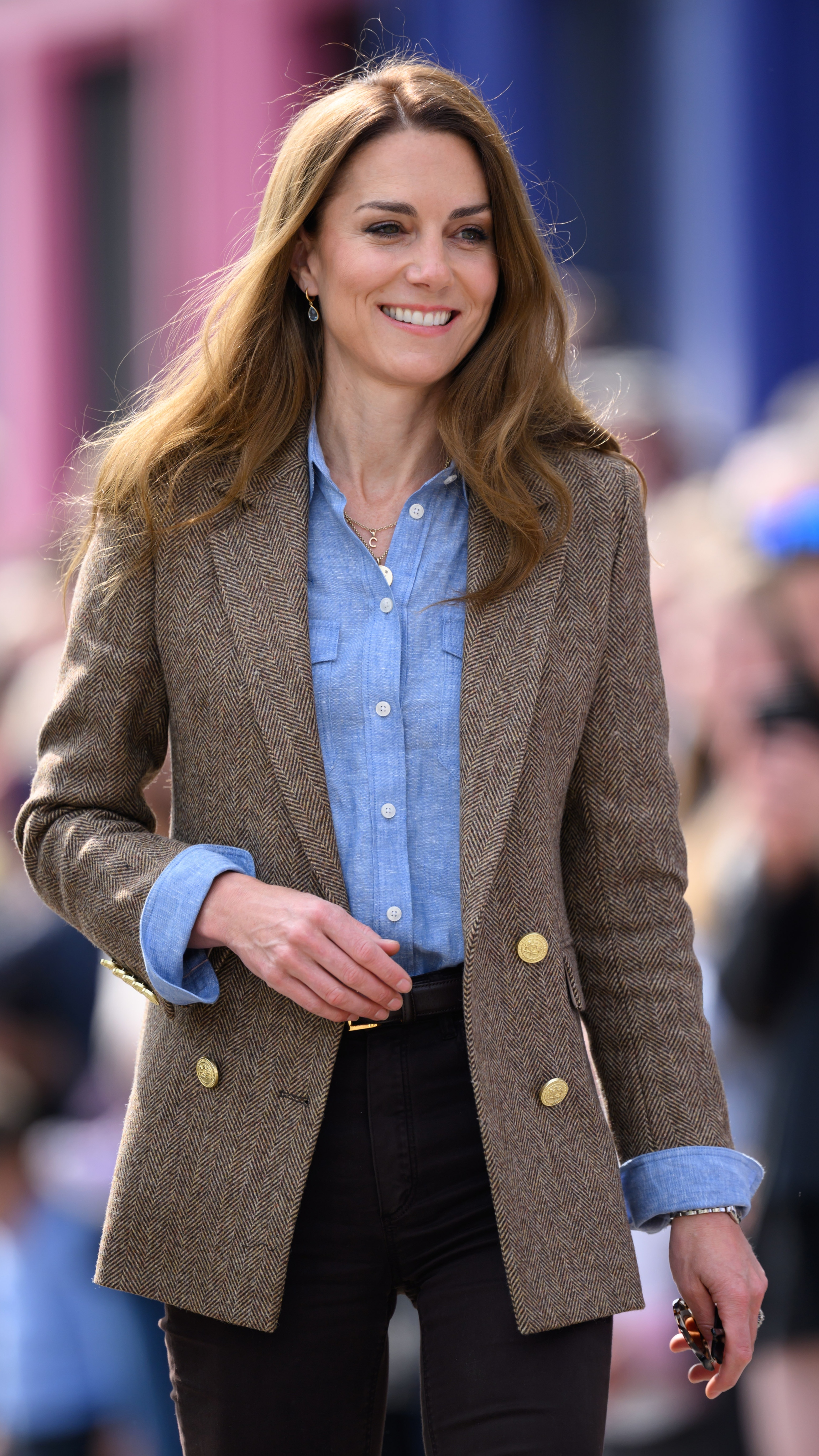 Catherine, Princess of Wales, smiles as she visits Aros Hall, a local community hub on April 29, 2025