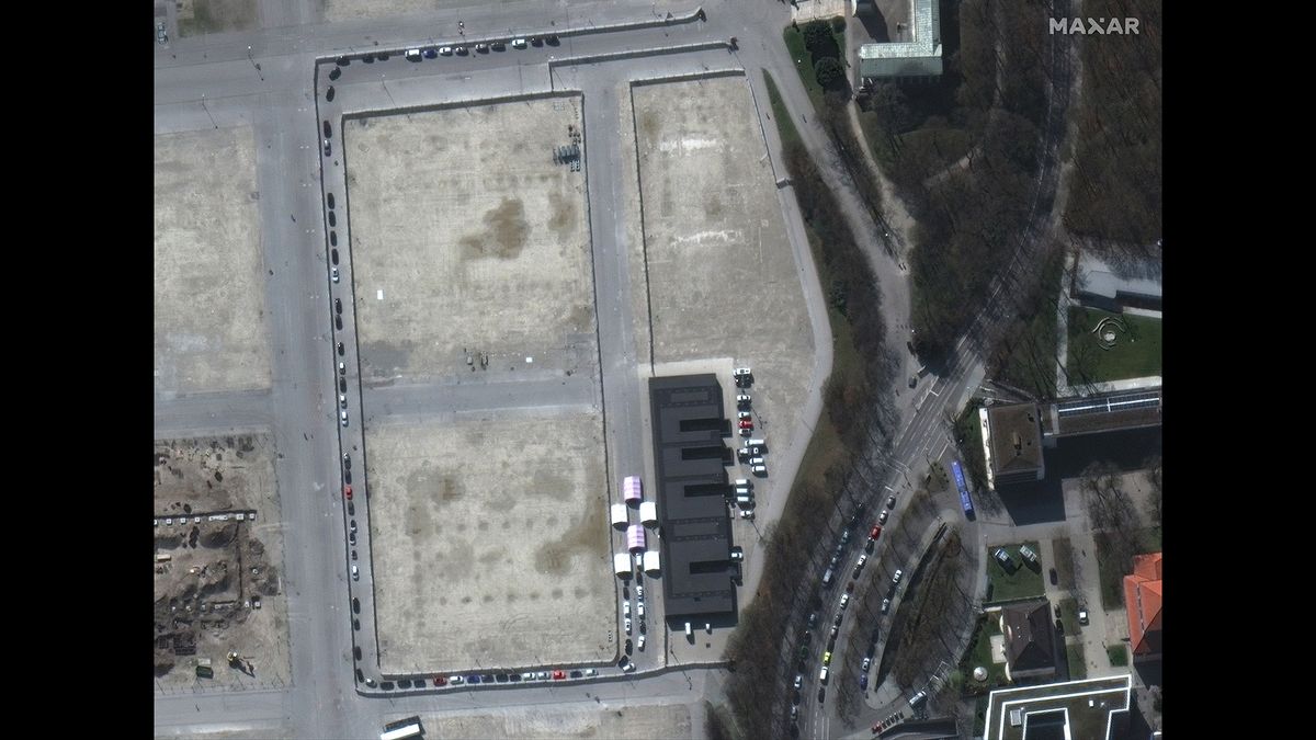 A closeup of the coronavirus testing facility in Munich.