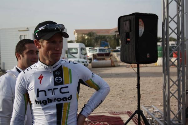 Mark Renshaw (HTC-Highroad) waits to step on to podium.
