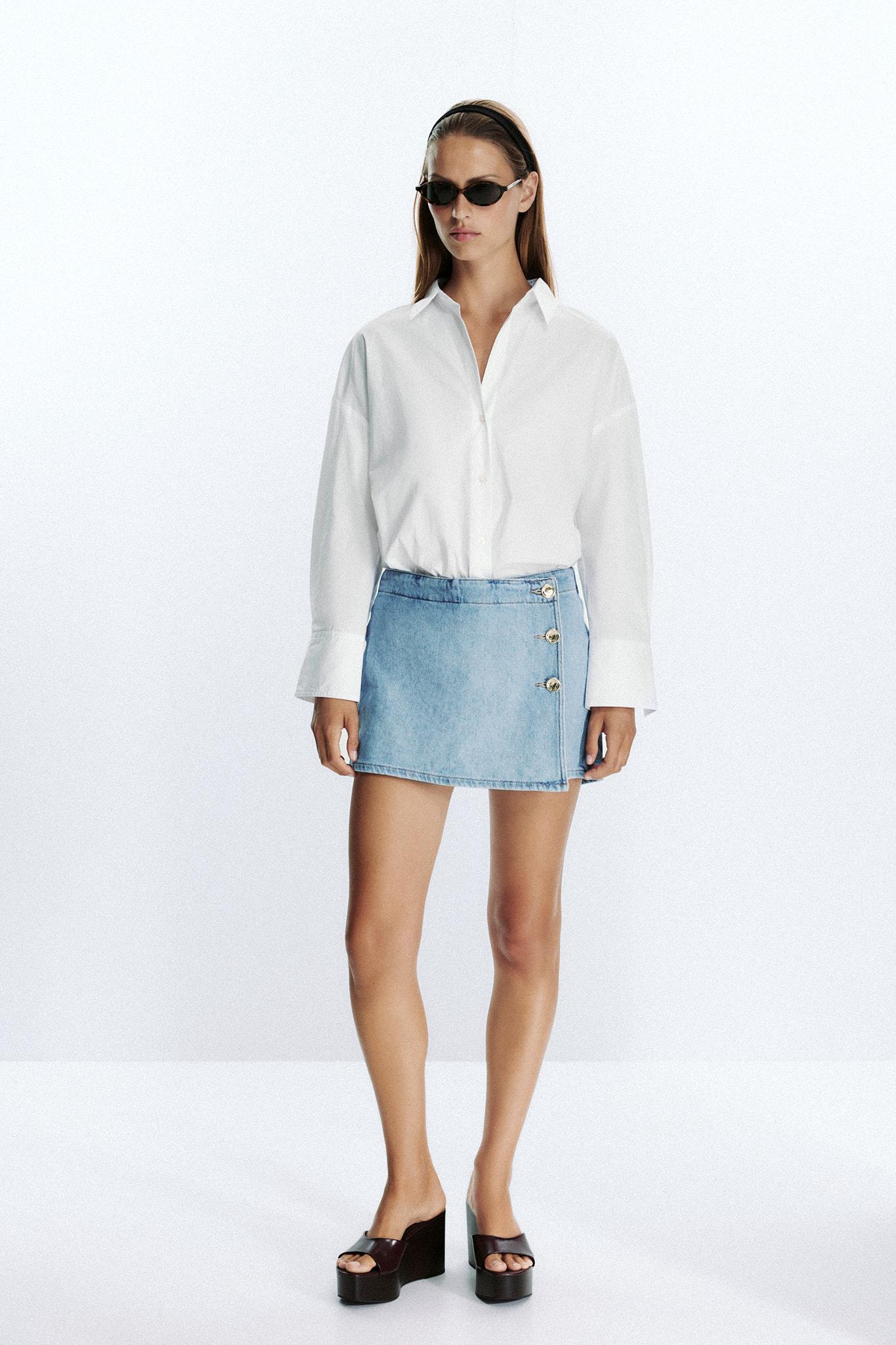Z1975 Denim Skort With Wrap-Over Button Detail