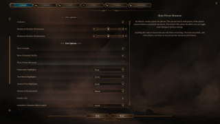 Baldur's Gate 3 settings menu.