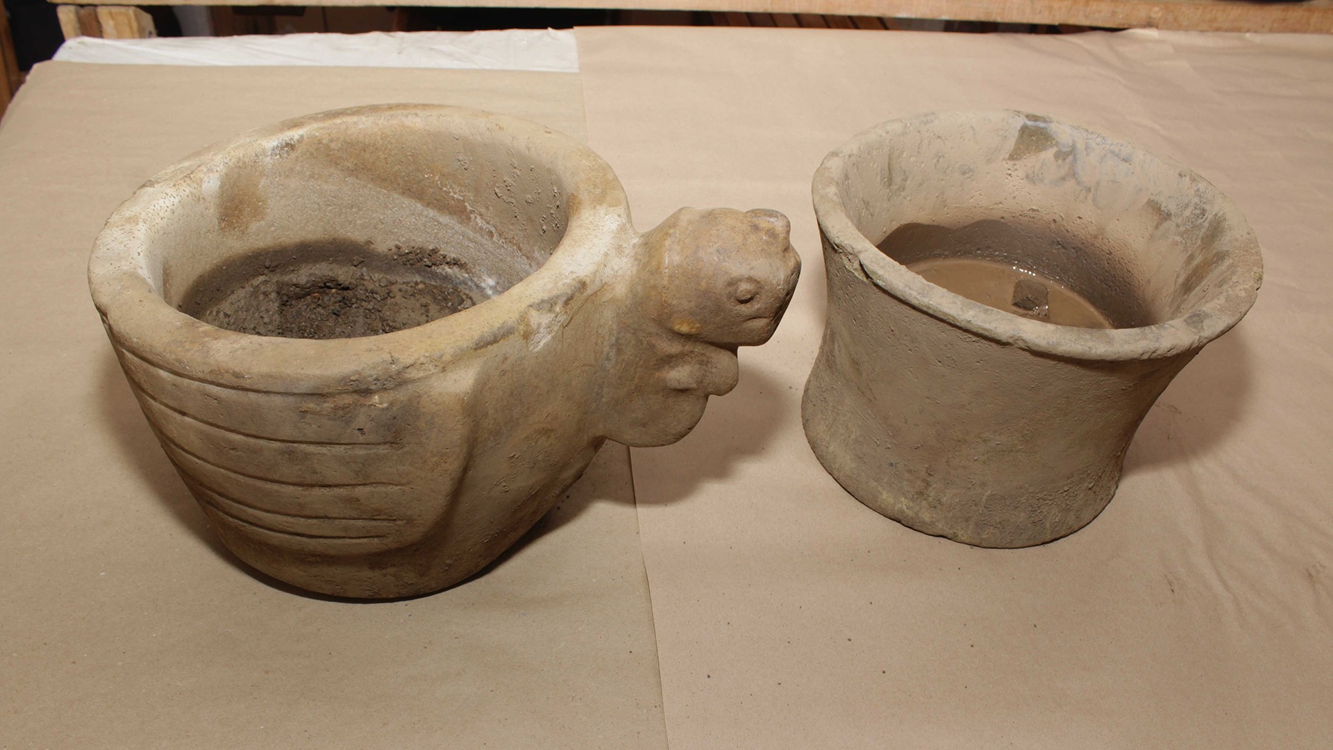 Two stone bowls, one decorated with the head and wings of an Andean condor, were found in a gallery within the hidden Chavín de Huántar temple complex.
