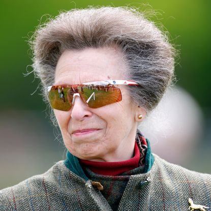 Princess Anne smiling in a pair of sunglasses
