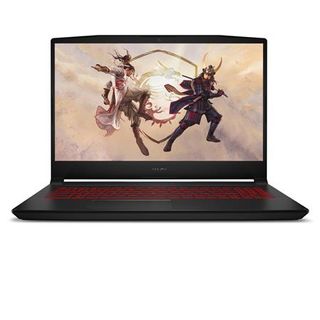 MSI Katana on white background with two characters clashing on the screen.