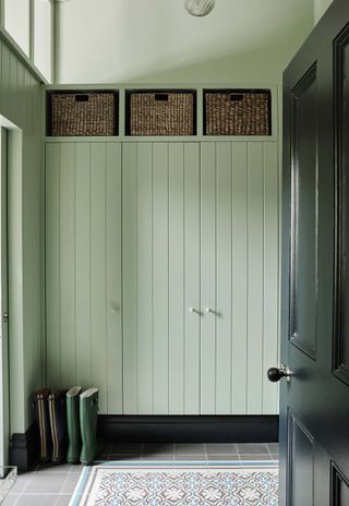 Tongue and groove hallway cupboards