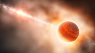 An illustration shows a gas giant planet forming around an infant star