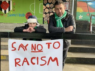 Yeovil fan Richard Denney and son George made their message clear