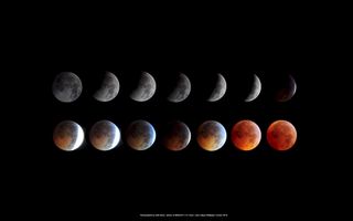 This montage of images taken by skywatcher Kieth Burns shows the Dec. 20, 2010 total lunar eclipse. The photos won a NASA contest to become an official NASA/JPL wallpaper for the public.