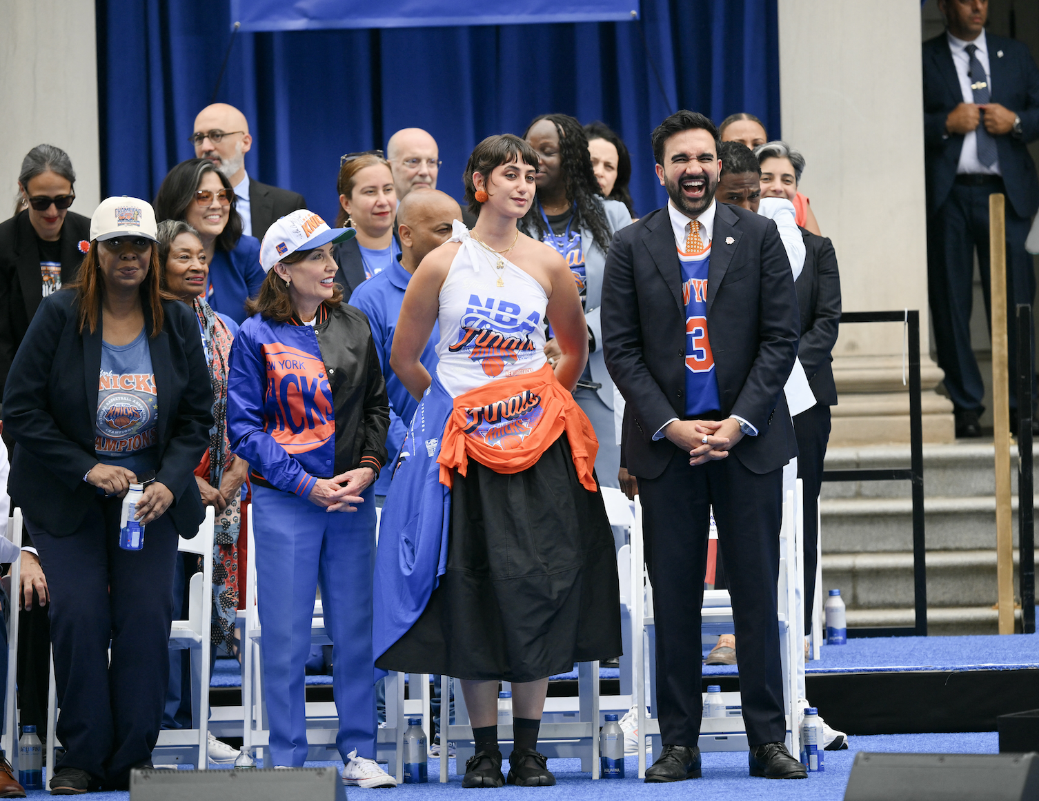 Rama Duwaji wore multiple New York Knicks Finals shirts as her Championship Parade outfit in New York City