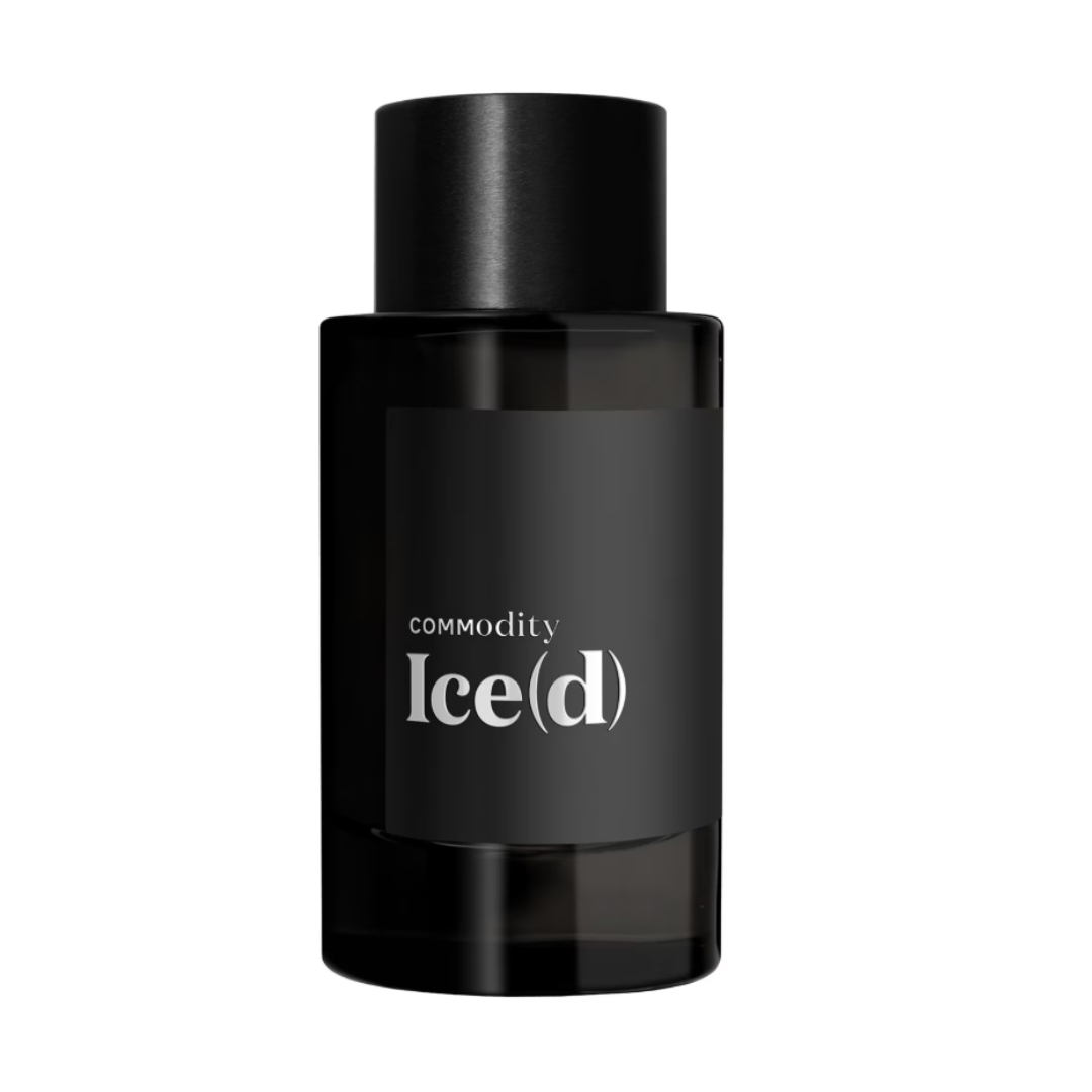 A product shot of the Commodity Ice(d) fragrance, on a white background