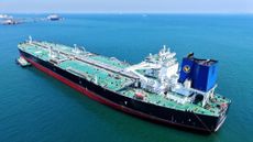 An oil tanker is seen off the shore of Qingdao, China, in 2025.