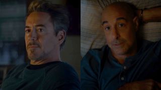 Robert Downey Jr. in Avengers: Endgame and Stanley Tucci in Supernova side by side