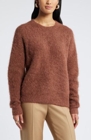 Fuzzy Textured Alpaca Blend Crewneck Sweater