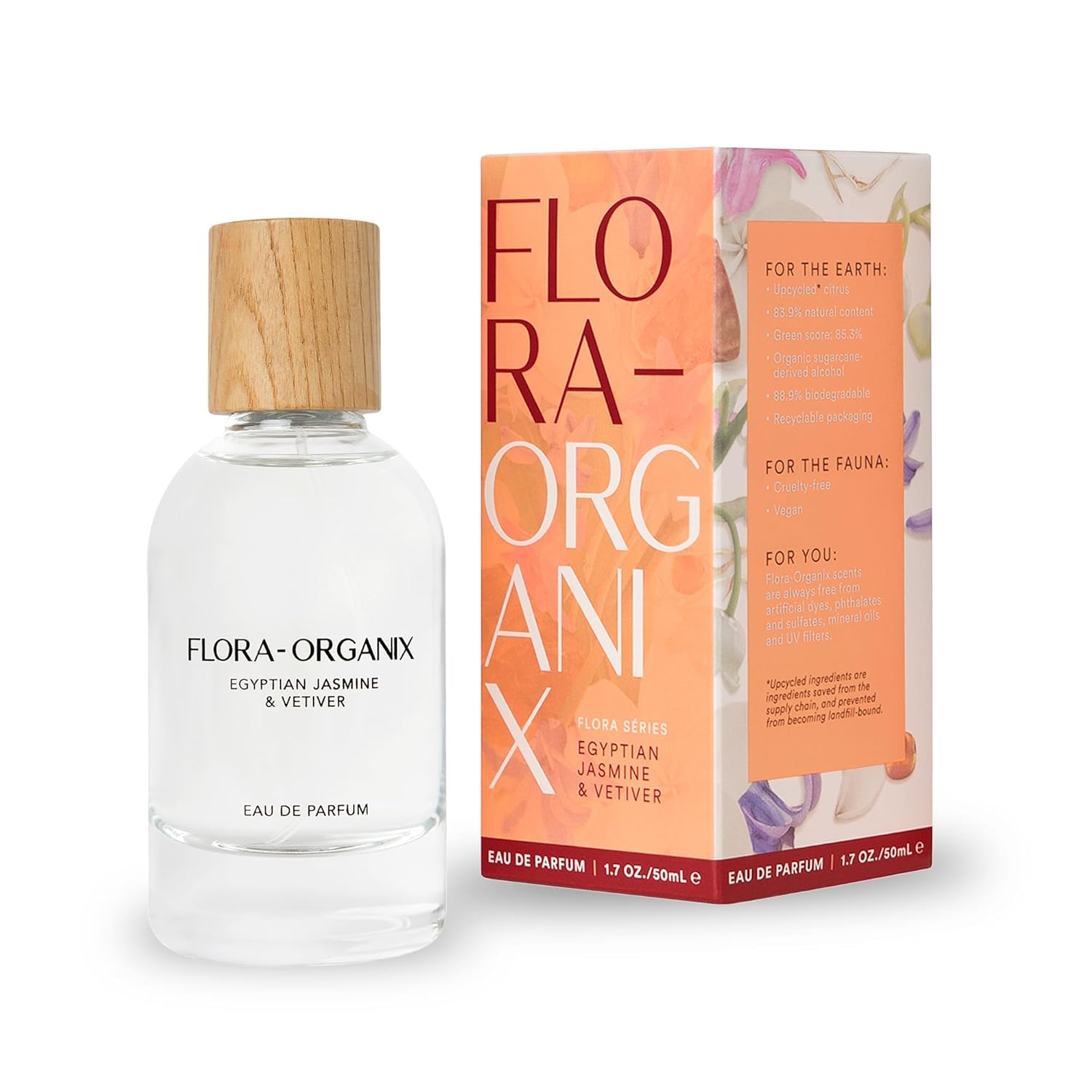 Flora-Organix Egyptian Jasmine &amp;amp; Vetiver Eau De Parfum - Natural Perfume With Spice Floral Notes - Cruelty-Free, Sulfate-Free, Vegan With Natural Ingredients - 1.7 Oz