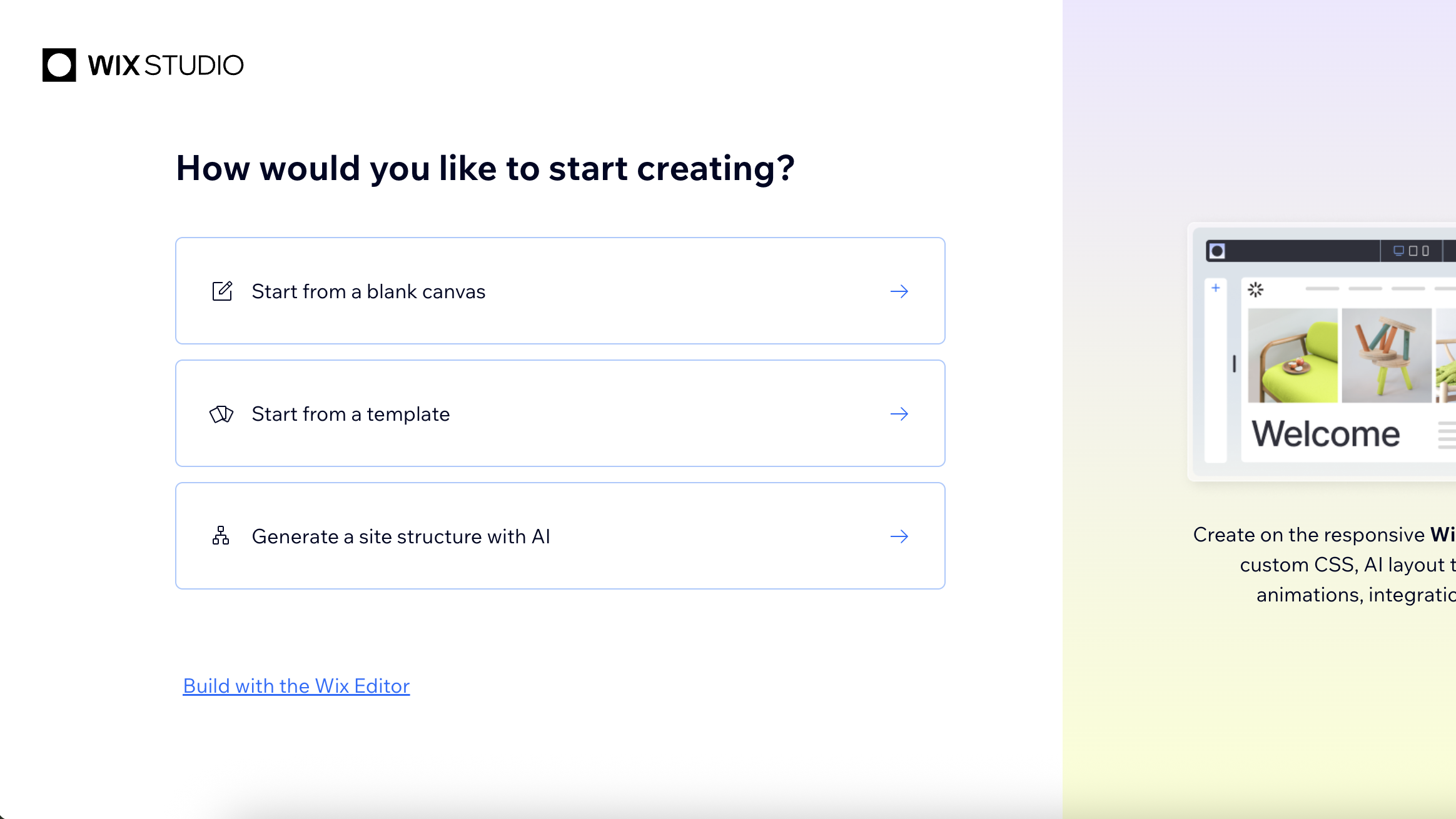 Screengrab of setup in Wix Studio