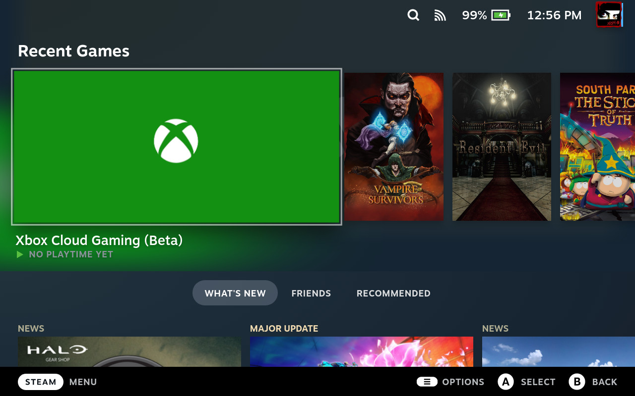 Xbox Cloud Gaming beta instalado em um Steam Deck