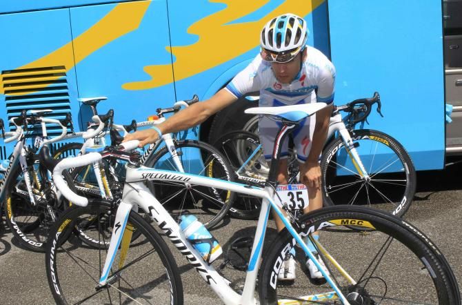 Tanel Kangert makes sure the Astana mechanics have performed a thorough job on his bike