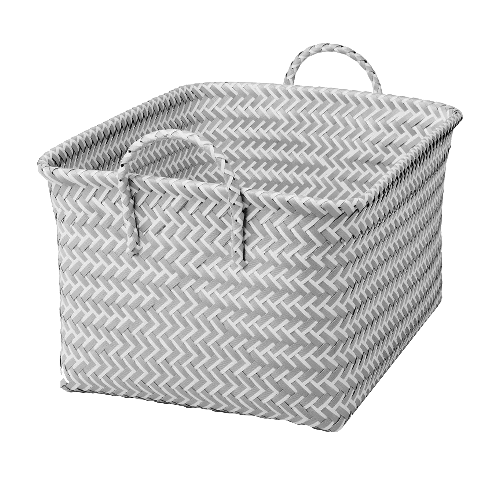 Keranjang anyaman putih dan abu-abu dengan pegangan