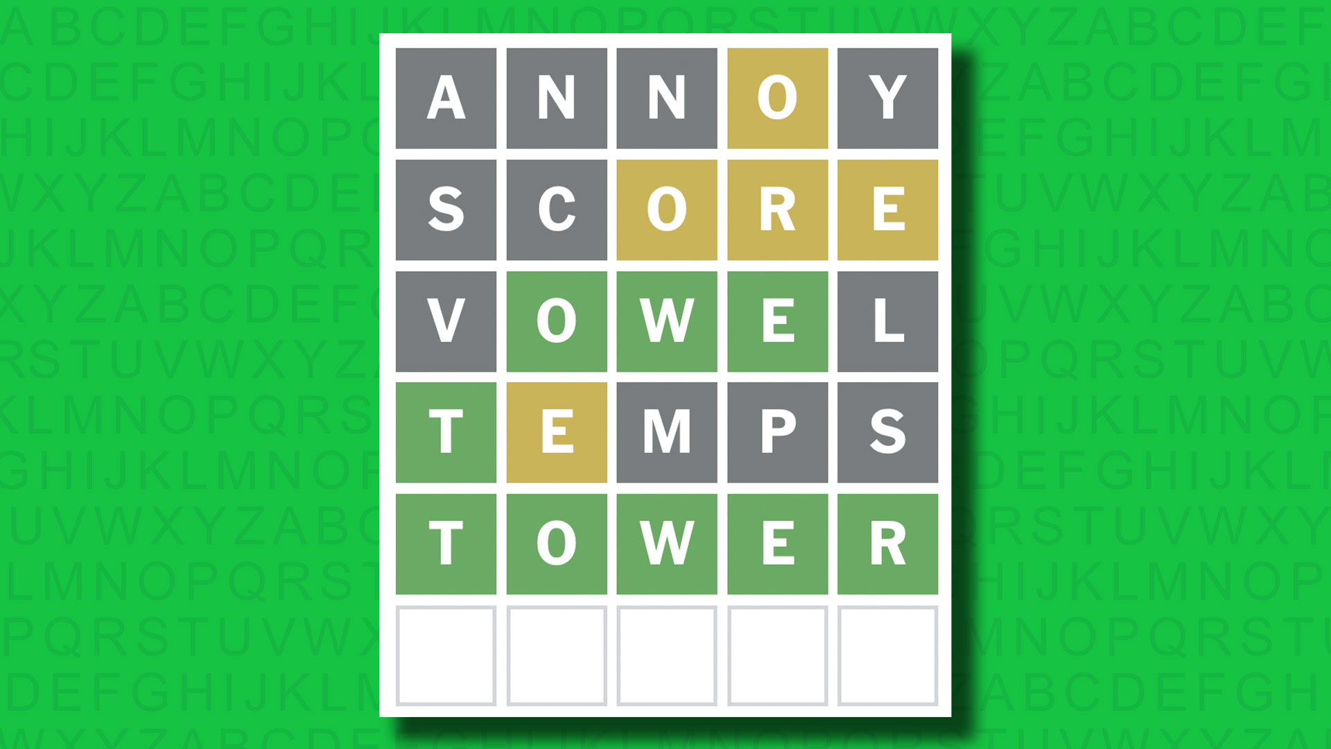 NYT Wordle answer for game 1530 on a green background