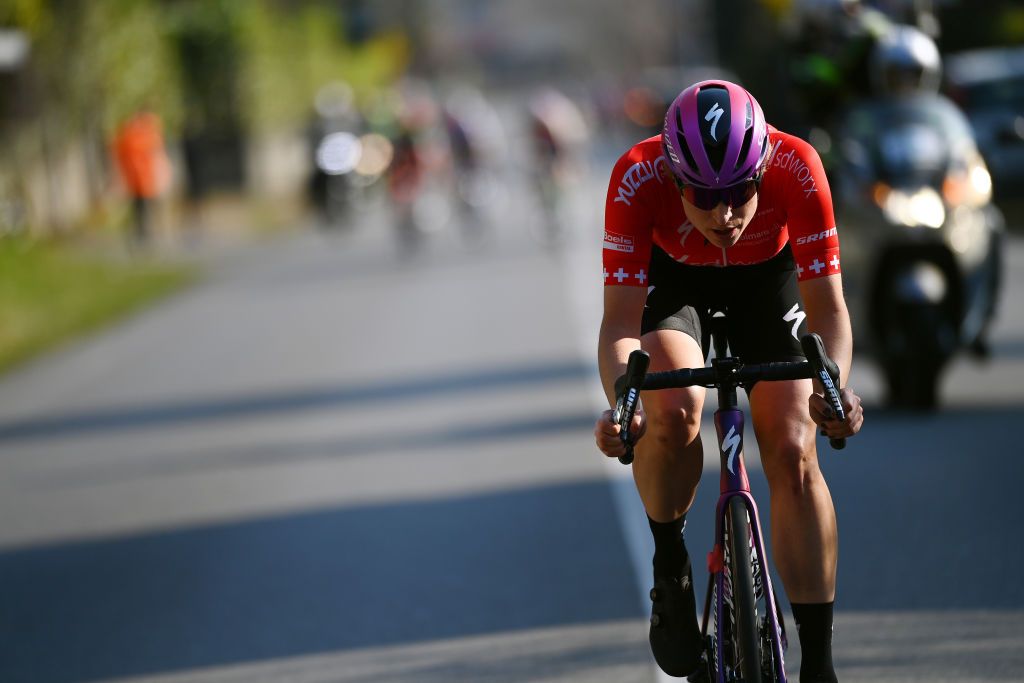 CITTIGLIO ITALY MARCH 20 Marlen Reusser of Switzerland and Team SD Worx competes in the breakaway during the 46th Trofeo Alfredo BindaComune di Cittiglio 2021 Womens Elite a 1418km one day race from Cocquio Trevisago to Cittiglio TrBinda UCIWWT on March 20 2022 in Cittiglio Italy Photo by Tim de WaeleGetty Images