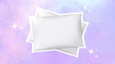 Two pillows on a purple background with sparkles around them