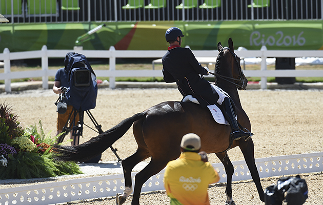 Carl Hester tries to keep a lid on Nip Tuck’s spookiness at Rio