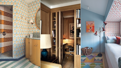three images of interiors collaged
