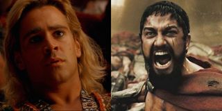 Colin Farrell as Alexander and Gerard Butler in 300, pictured side by side