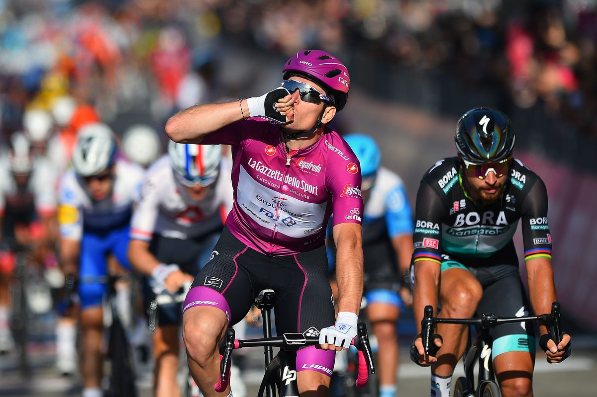 Giro dItalia 2020 103th Edition 7th stage Matera Brindisi 143km 09102020 Arnaud Demare FRA Groupama FDJ Peter Sagan SVK Bora Hansgrohe photo Dario BelingheriiBettiniPhoto2020