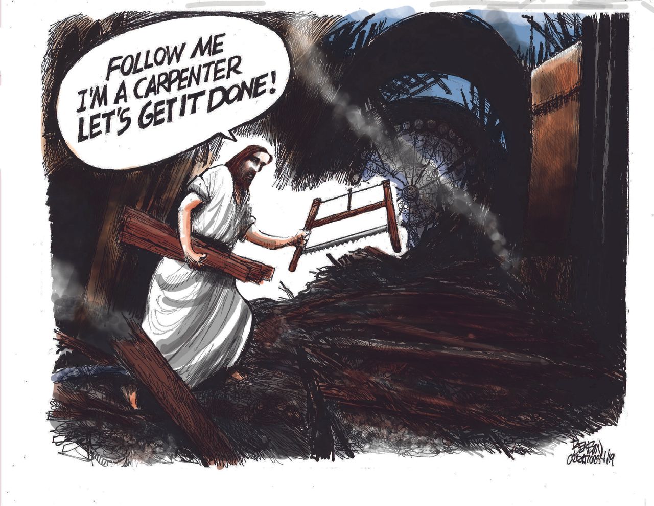 Editorial Cartoon U.S. Notre Dame Cathedral fire Jesus carpenter