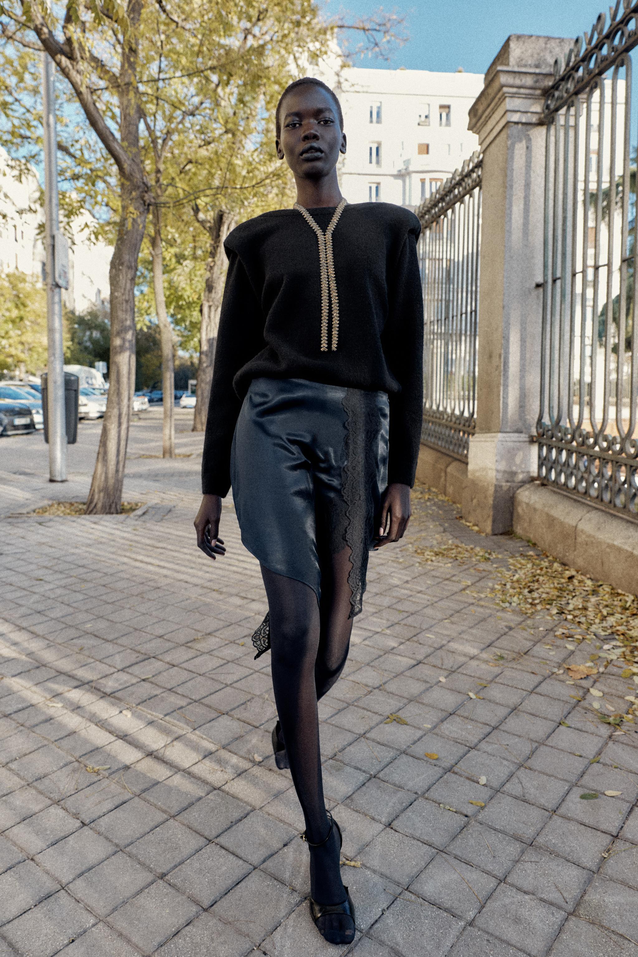 Satin Mini Skirt With Lace